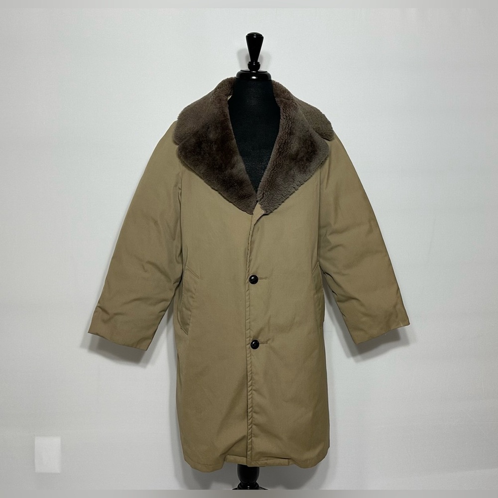 Vintage LL Bean Mainer Puffer Car Coat Men's 46 Goose Down Lamb Fur Collar USA!